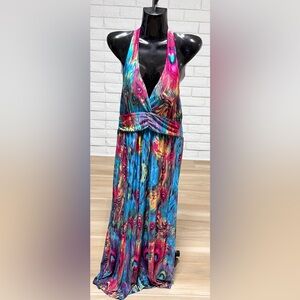 Colorful Abstract Maxi Dress - Vivid Multicolor Print